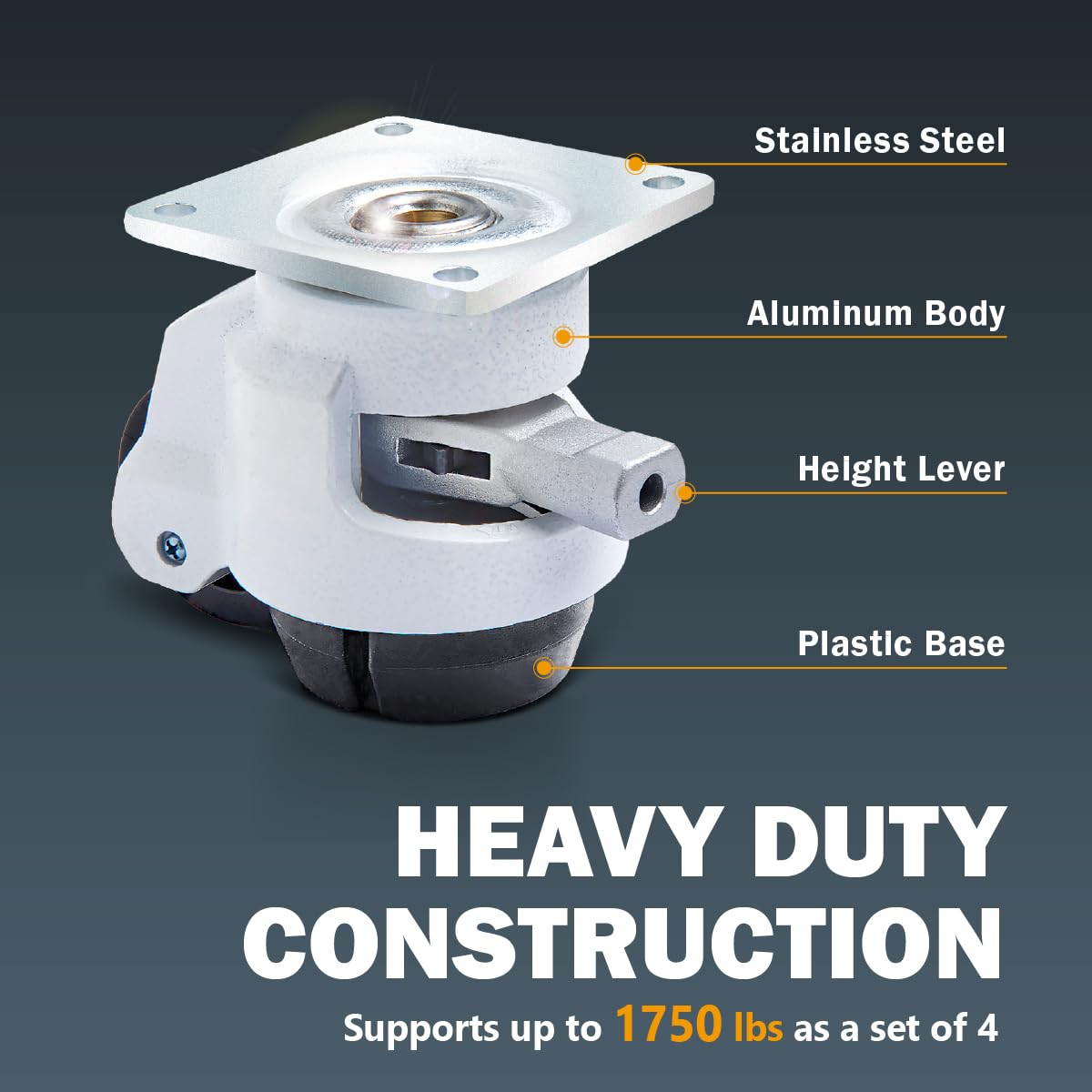 POWERTEC 17300-P2 2-Inch Leveling Casters 8 PK | Heavy Duty with Adjustable Ratcheting Handles | Retractable and Swivel Castors