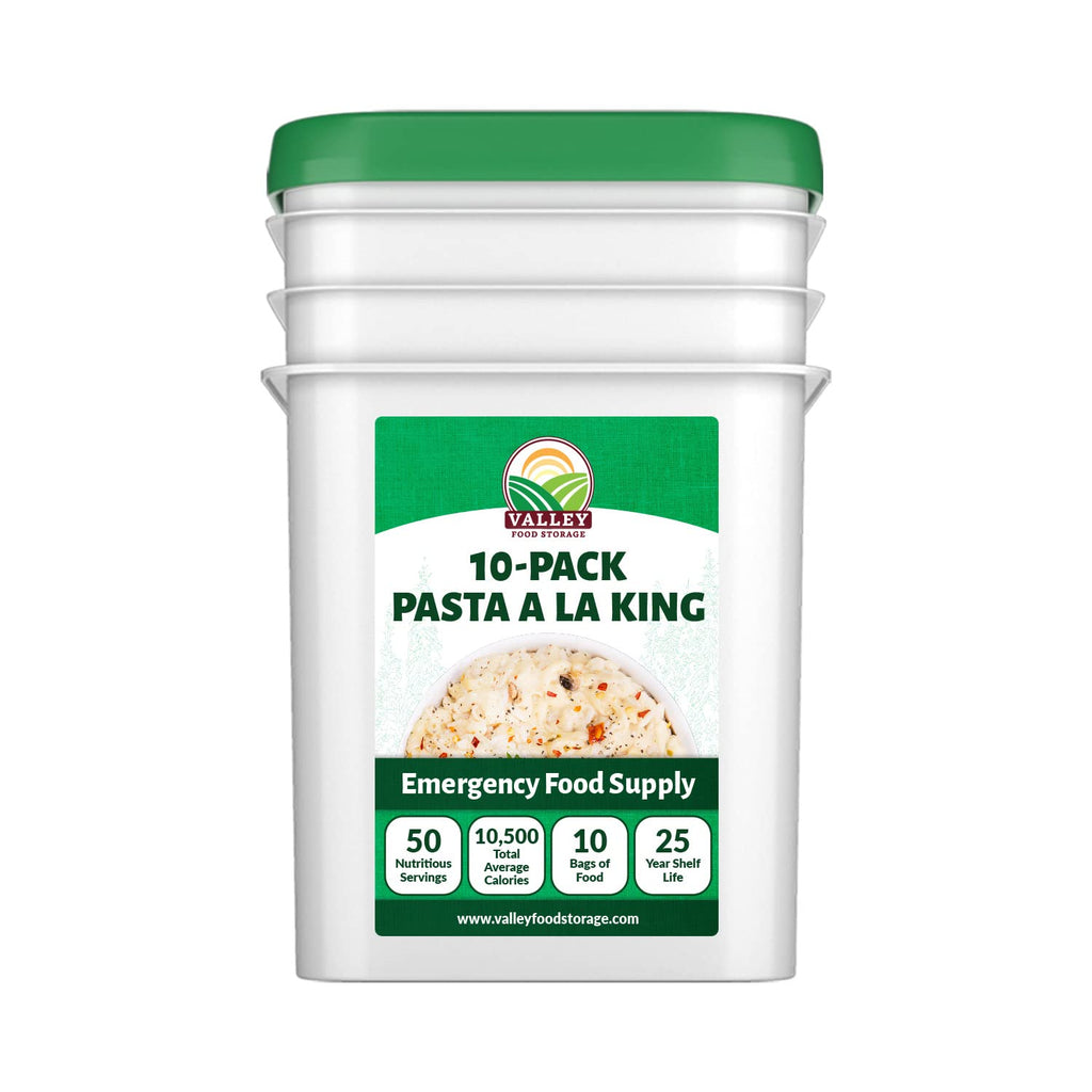 Valley Food Storage Pasta A La King | 10-Bag Bucket, 50 Servings | Non-GMO Premium Emergency Food Supply, 25 Year Shelf Life | Survival Meal Kits, Prepper Food & Off-Grid Living Supplies, Packaged in USA