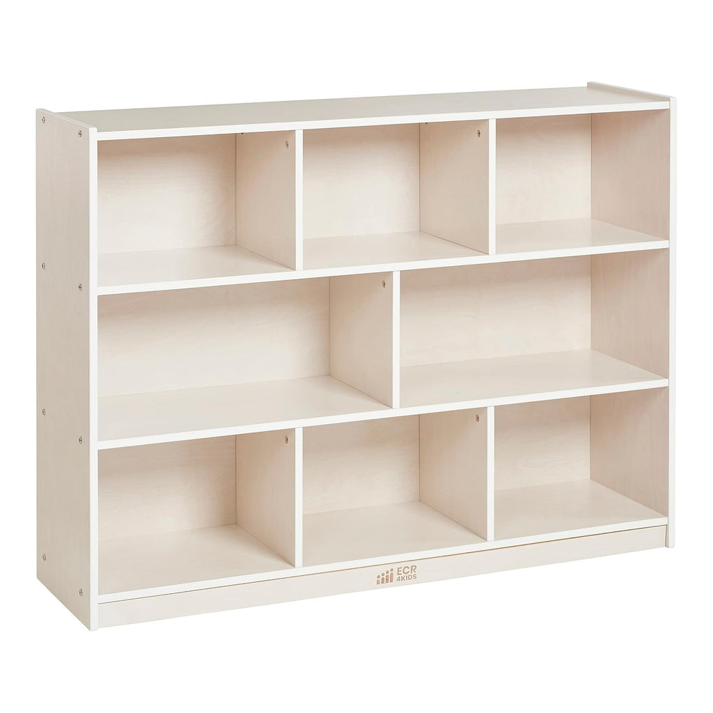 ECR4Kids 8-Compartment Mobile Storage Cabinet, Elementary, Classroom Furniture, White Wash