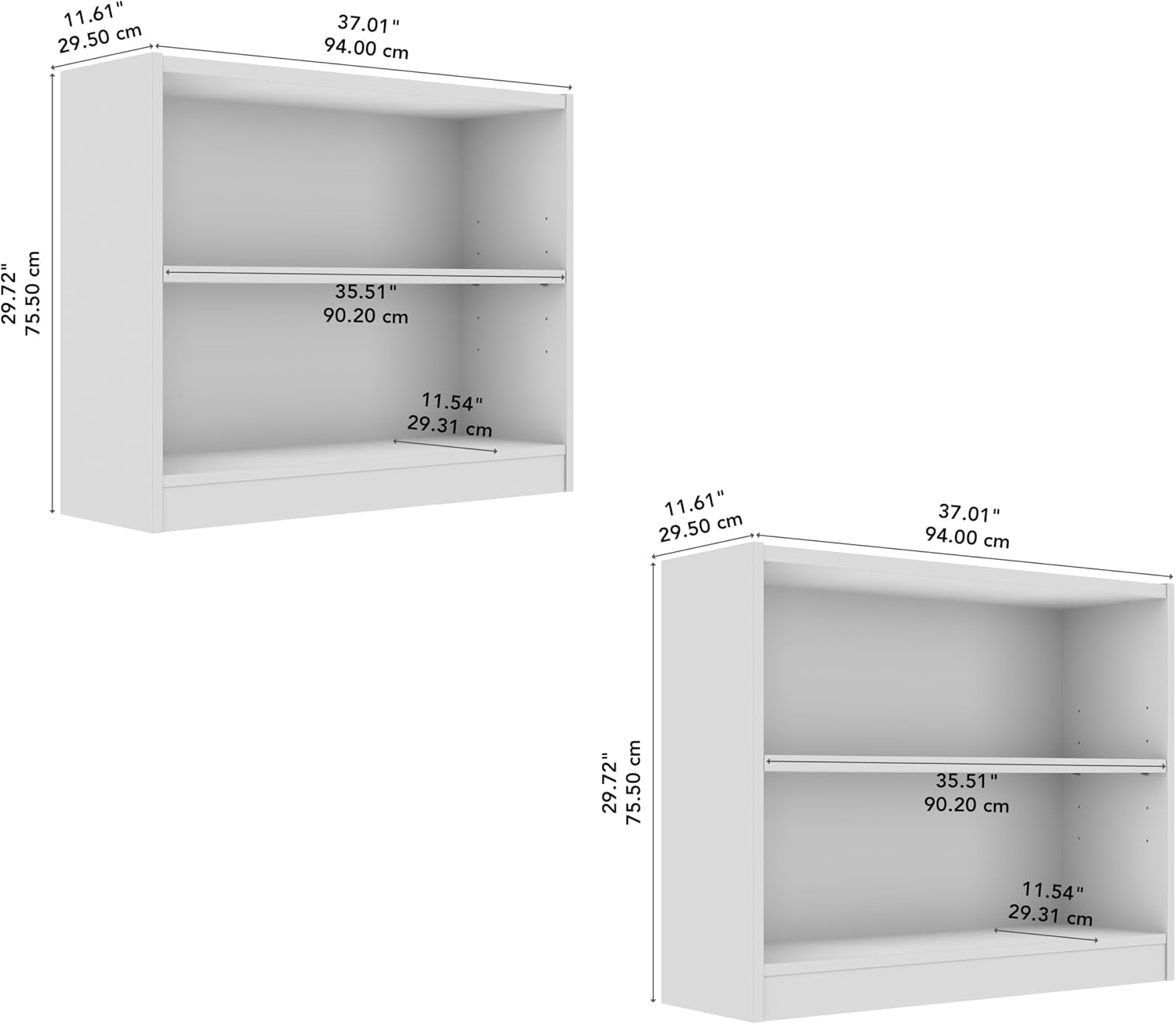 Bush Furniture Universal Small 2 Shelf Bookcase in Platinum Gray - Set of 2, Matching Storage and Display Bookshelves for Home Office or Living Room Organization