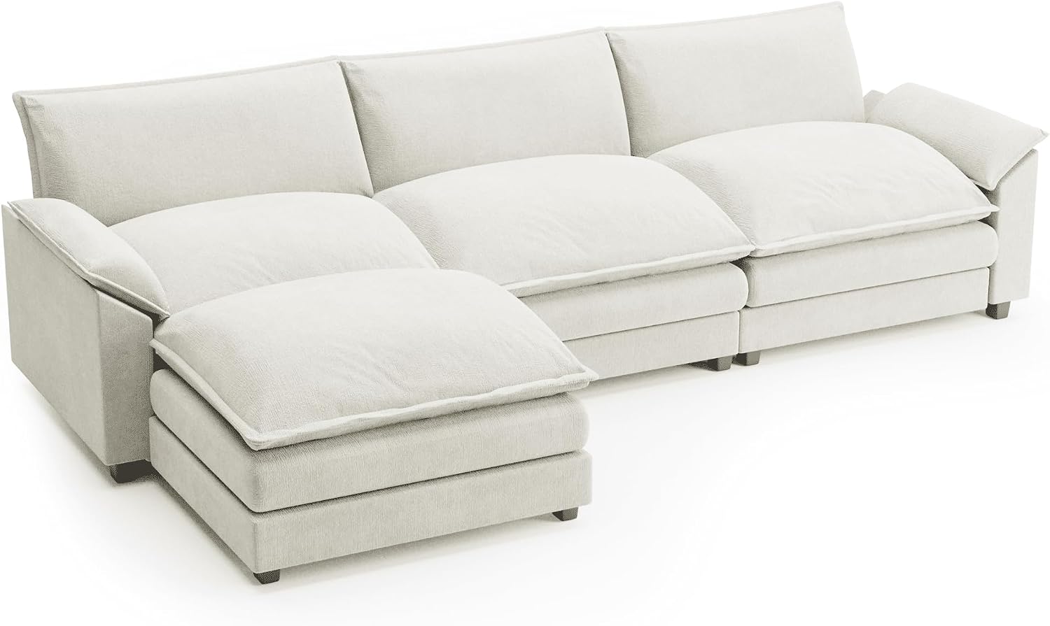 Shahoo Sectional Modular Sofa L Shaped Chenille Fabric Couch with High Supportive & Soft Sponges and Removable Ottoman, Sleeper Comfy Upholstered Furniture for Living Room, Bright Beige