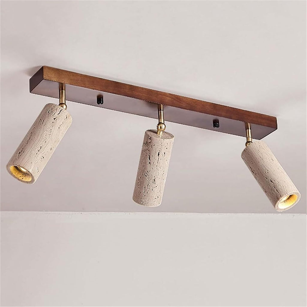 Wabi Sabi Flush Mount Ceiling Light 3-Light Yellow Travertine Spotlight Indoor Industrial Ceiling Lamp Natural Stone Vintage Chandelier Light Fixture For Corridors Bedroom Hallway Hotel(Walnut)