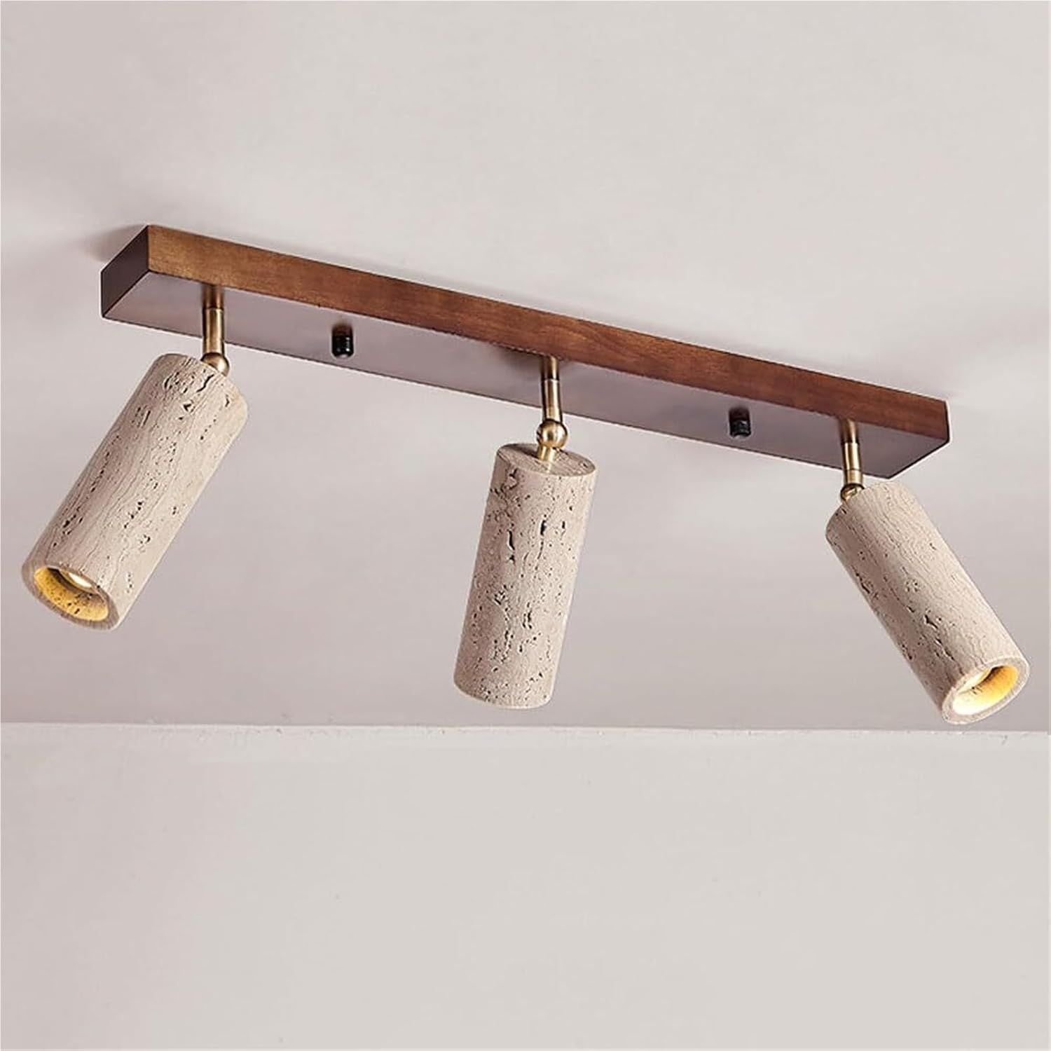 Wabi Sabi Flush Mount Ceiling Light 3-Light Yellow Travertine Spotlight Indoor Industrial Ceiling Lamp Natural Stone Vintage Chandelier Light Fixture For Corridors Bedroom Hallway Hotel(Walnut)