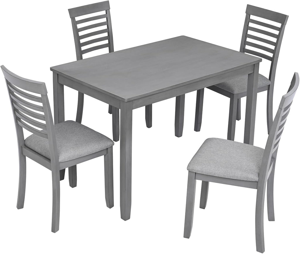 5-Piece Dining Table Set for 4, Kitchen Dining Table with 4 Soft Cushioned Solid Wood Chairs, Ideal for Home or Restaurant Use.(Gray_Medium)