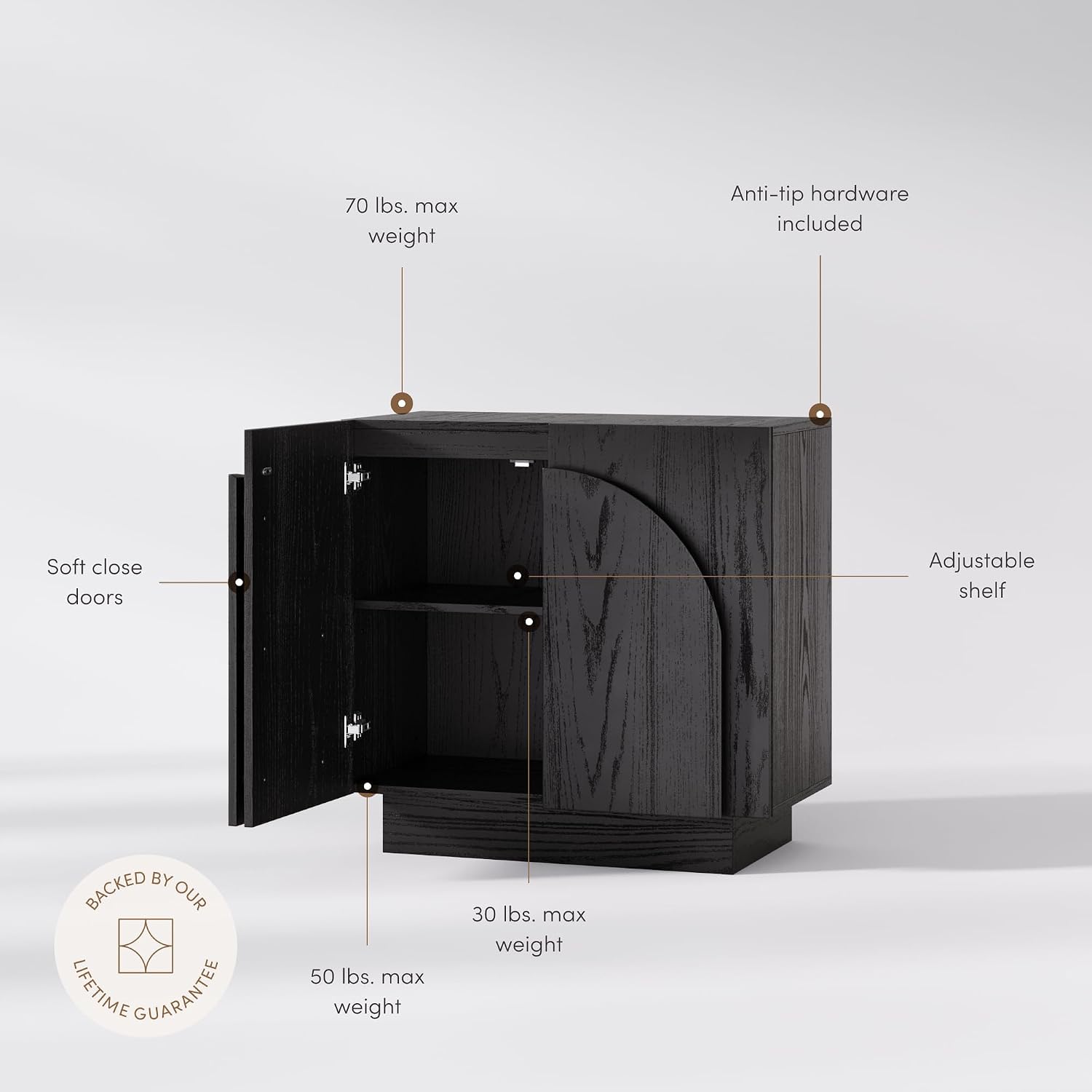 Nathan James Iris Mid-Century Modern Credenza, Black Sideboard Buffet, Living Room Wood Storage Cabinet with Arched Cabinet Doors, Black Credenza Cabinet for Kitchen or Living Room, Black Oak
