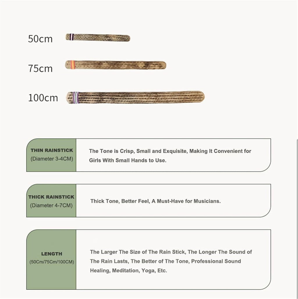 Chilean Cactus Rain Stick - Natural Ocean Wave Sounds Instrument, Handmade Meditation Rainstick for Relaxation, Stress Relief, Sound Therapy(Thick,50cm)