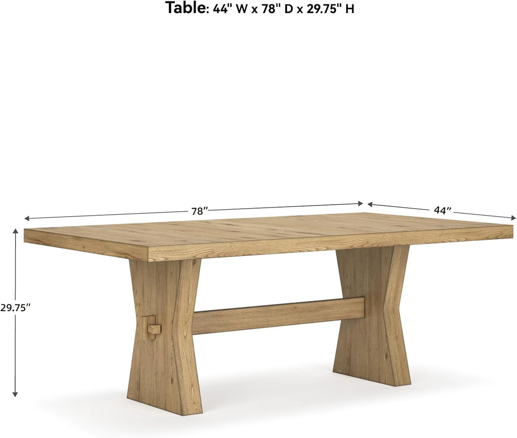Signature Design by Ashley Galliden Farmhouse Dining Table with Extra-Thick Tabletop and Trestle Base, Light Brown