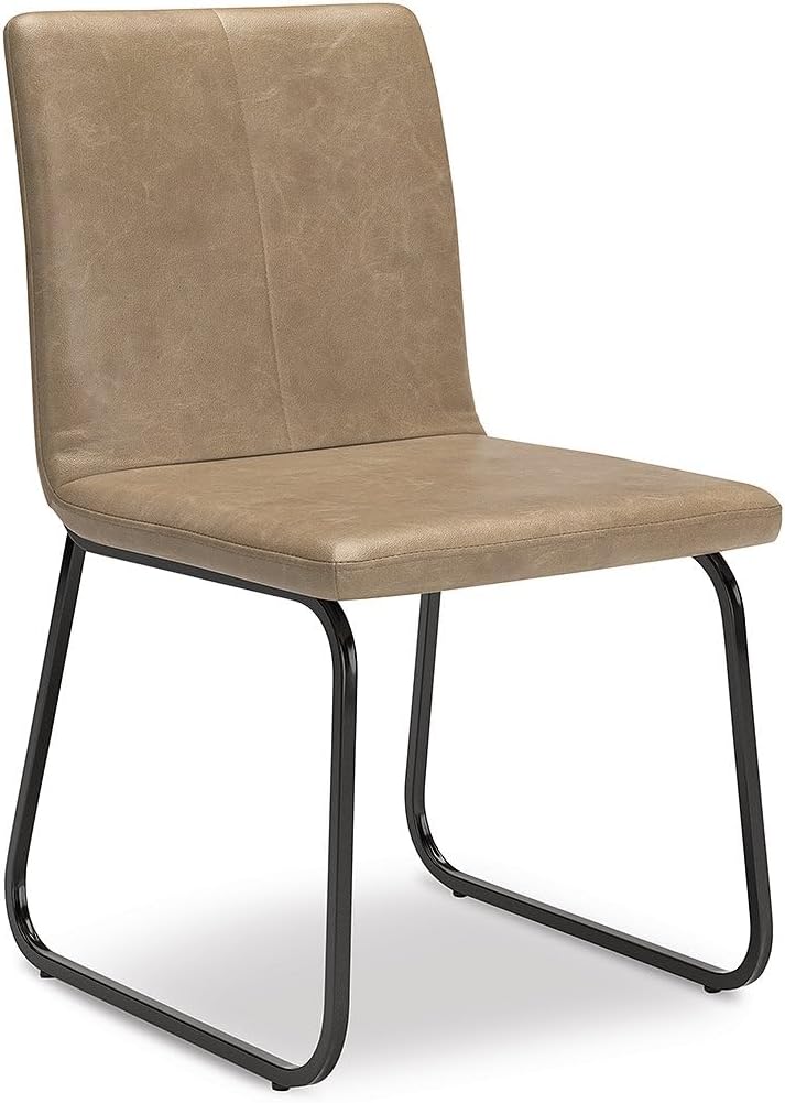 Signature Design by Ashley Pharwynn Casual Indoor Faux Leather Upholstered Armless Dining Chair with Sled Base, Set of 4, Light Brown & Black