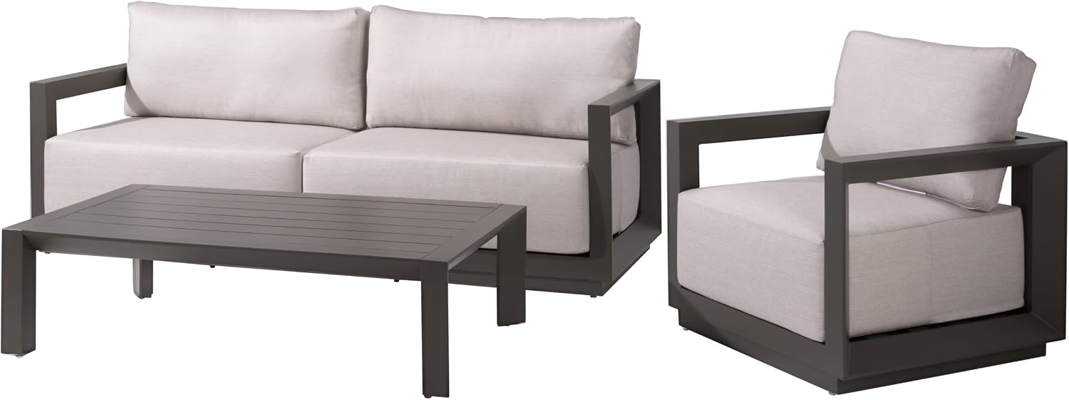 SAFAVIEH Couture Outdoor Patio Furniture Collection - Donaldo Accent Chair, Dark Grey Aluminum Frame with Beige Cushions, Fully Assembled (CPT4010A)