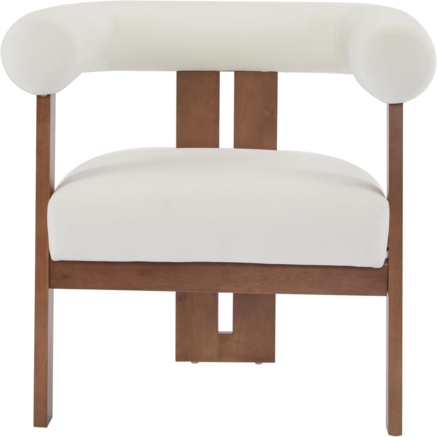 Christopher Knight Home Modern Velvet Upholstered Accent Chair for Living Room, Home Office, Apartment, Arm Chair with Curve Backrest and Birch Wood Legs, Three Legs Structure, White and Brown
