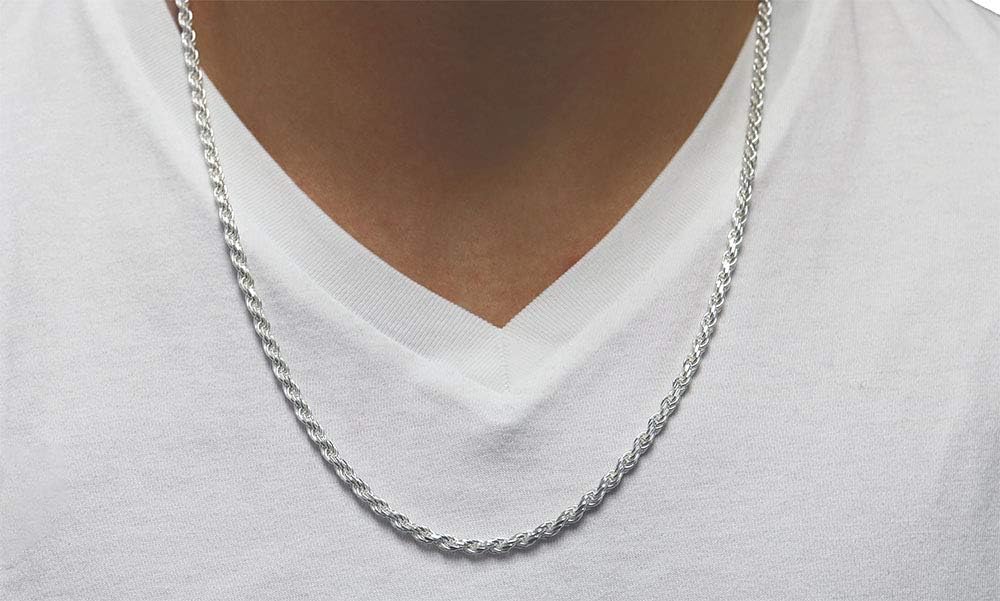 Verona Jewelers 925 Sterling Silver Necklace 4MM Italian Diamond-Cut Rope Chain Necklace for Men and Women- 925 Braided Twist Italian Necklace, Rope Chain For Men,Silver chain 925 Rope Chain (16-36)