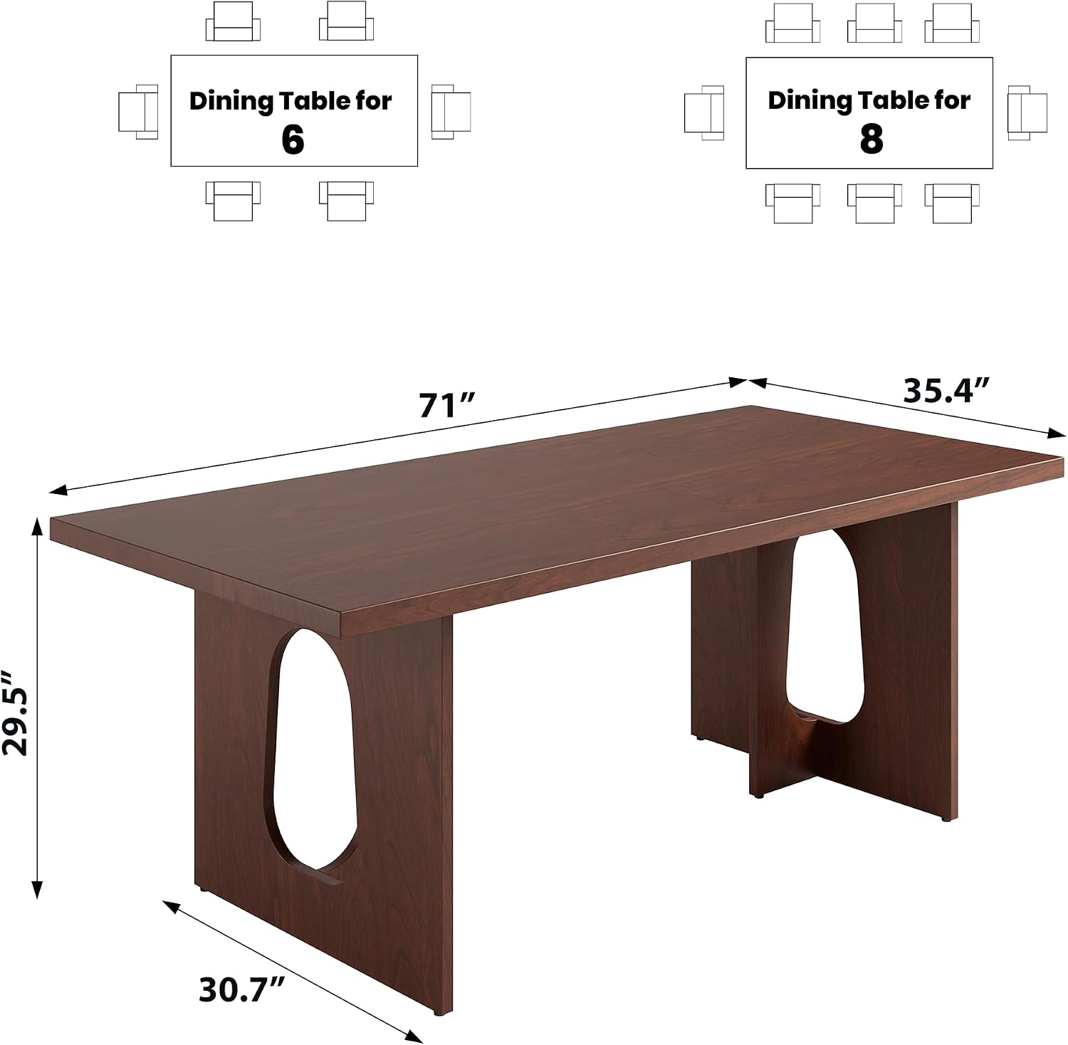 GarveeHome Dining Table for 6-8 People - 71' Modern Long Kitchen Table with Large Tabletop & Heavy Duty Pedestal Legs, Dinner Table for Kitchen, Conference Room, Home, Walnut