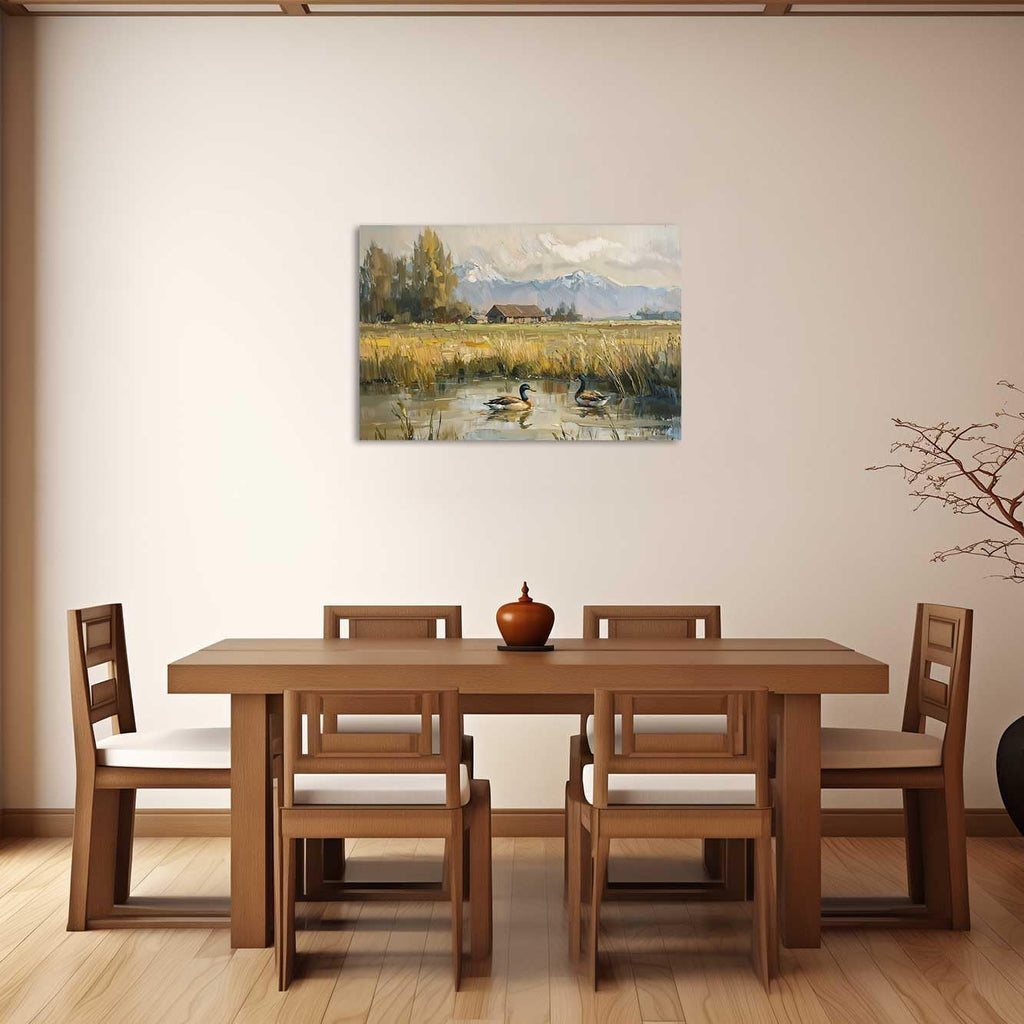 ZXHYWYM Mallard Duck Wall Art Vintage Animal Pictures Farmhouse Countryside Landscape Canvas Painting Duck in Pond Poster Prints Rustic Cabin Wall Decor (28' x 42')