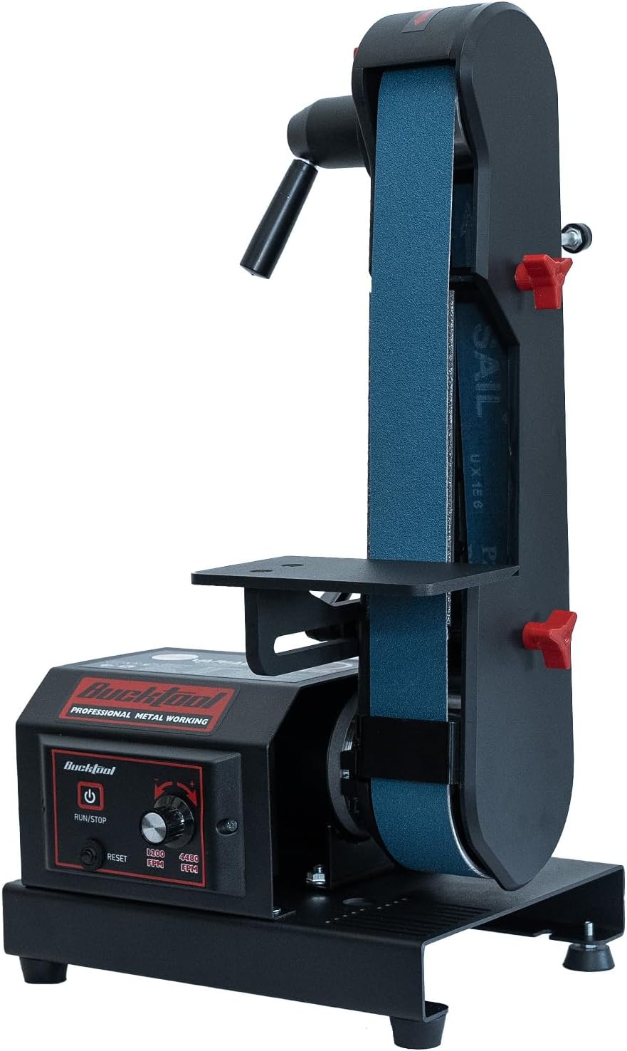 Bucktool Variable Speed 2×42 Inch Belt Sander 3.5A DC Motor with Control Panel, Quick Belt Release, Adjustable Foot, Horizontal or Wall-Mountable Bench Machine for Knife Making and Metalworking