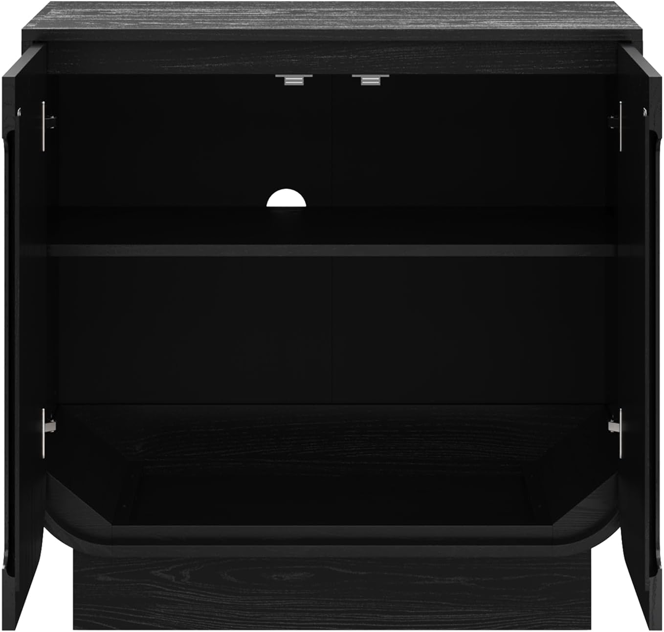 Nathan James Joey Mid Century Modern Storage Cabinet, Arched Accent Cabinet with Rounded Bottom Edges and Integrated Door Pull Cutouts, Black Oak