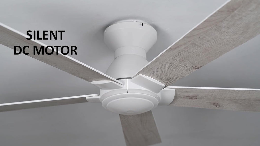 CEME 52 Inch Flush Mount Ceiling Fan without Lights, White Ceiling Fan with Remote Low Profile, 10-Speed Reversible DC Motor, 5 Dual Finish Blades, Indoor for Bedroom