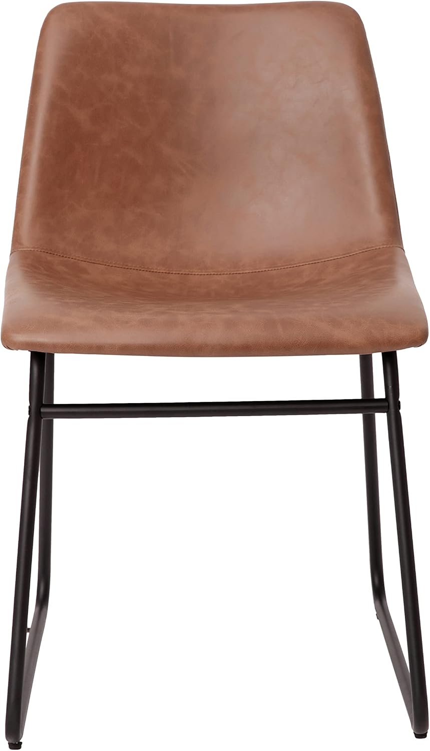 Flash Furniture Butler 18' LeatherSoft Dining Table Height Chairs, Mid-Century Modern Bucket Style Dining Chairs, Set of 2, Light Brown/Black