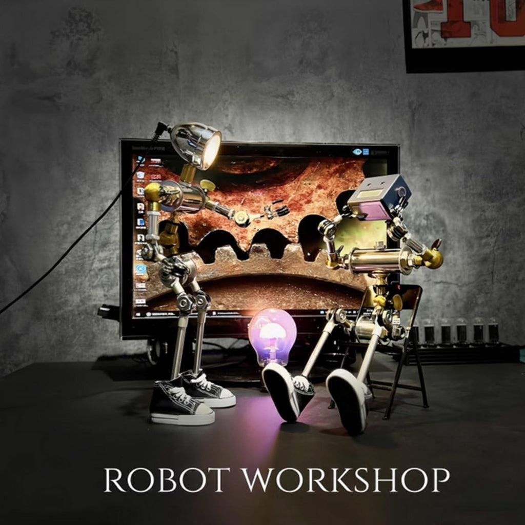 Mechanical Mecha 3D Metal Model Kit for Adults, Steampunk Robot Table Lamp Laser Cut Metal Robot Model Set, Chest Logo Desk Lamp Ornament Toy Decor Gift, Finished Version