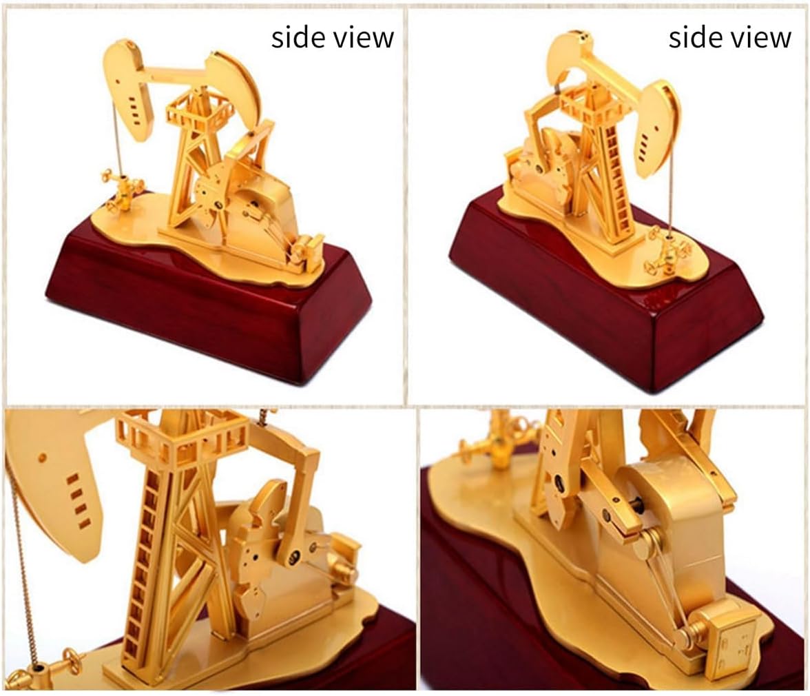 Electric Metal Oil Well Pump Jack Model,Simulation Oilfield Operation Mechanical Machine Equipment Creative Desktop Ornament Decoration,Science Eductional Toy (Black)