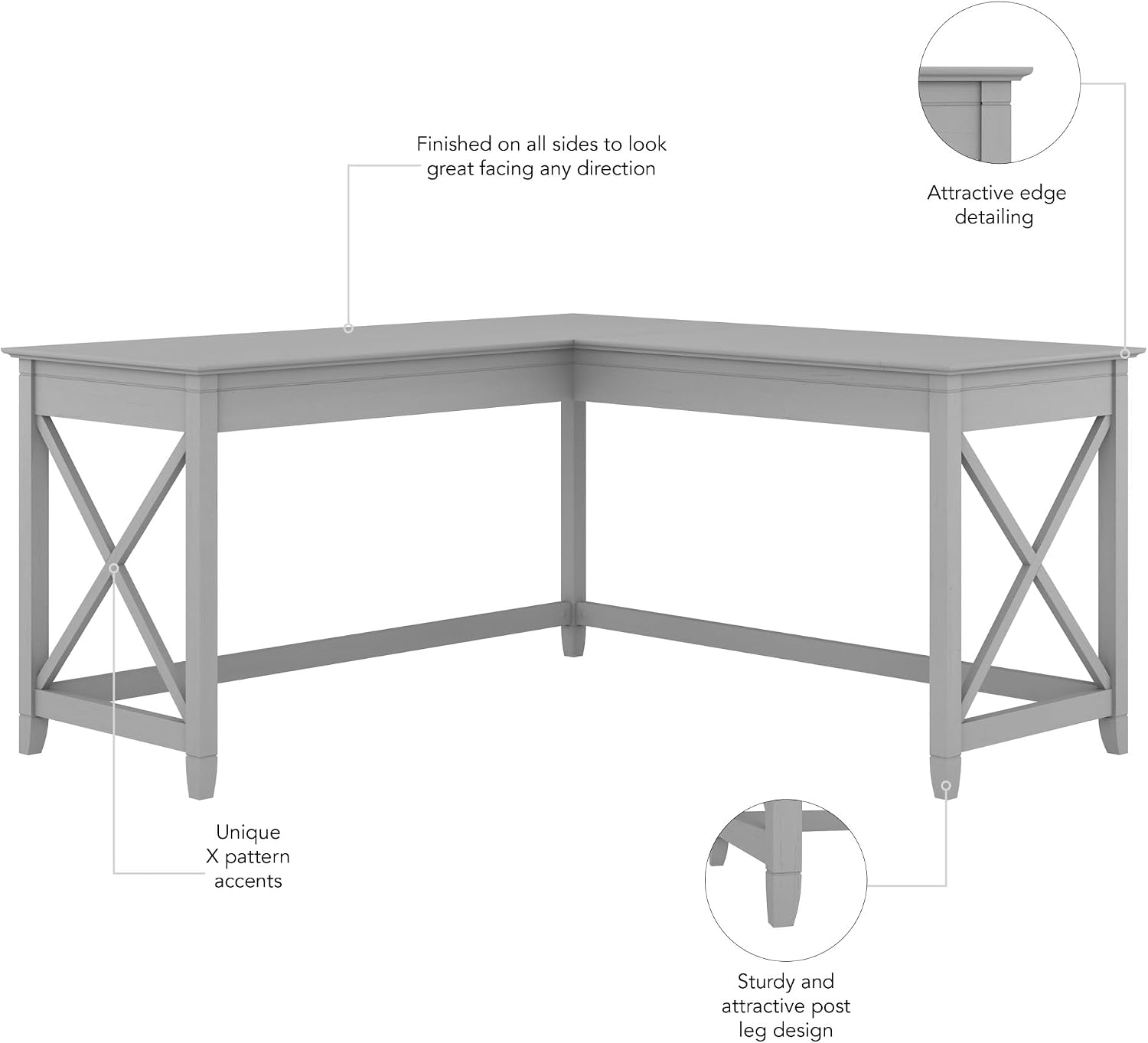 Bush Home Key West 60W Modern Farmhouse L Shaped Desk in Cape Cod Gray, 60-Inch Corner Computer Table for Home Office Workspace