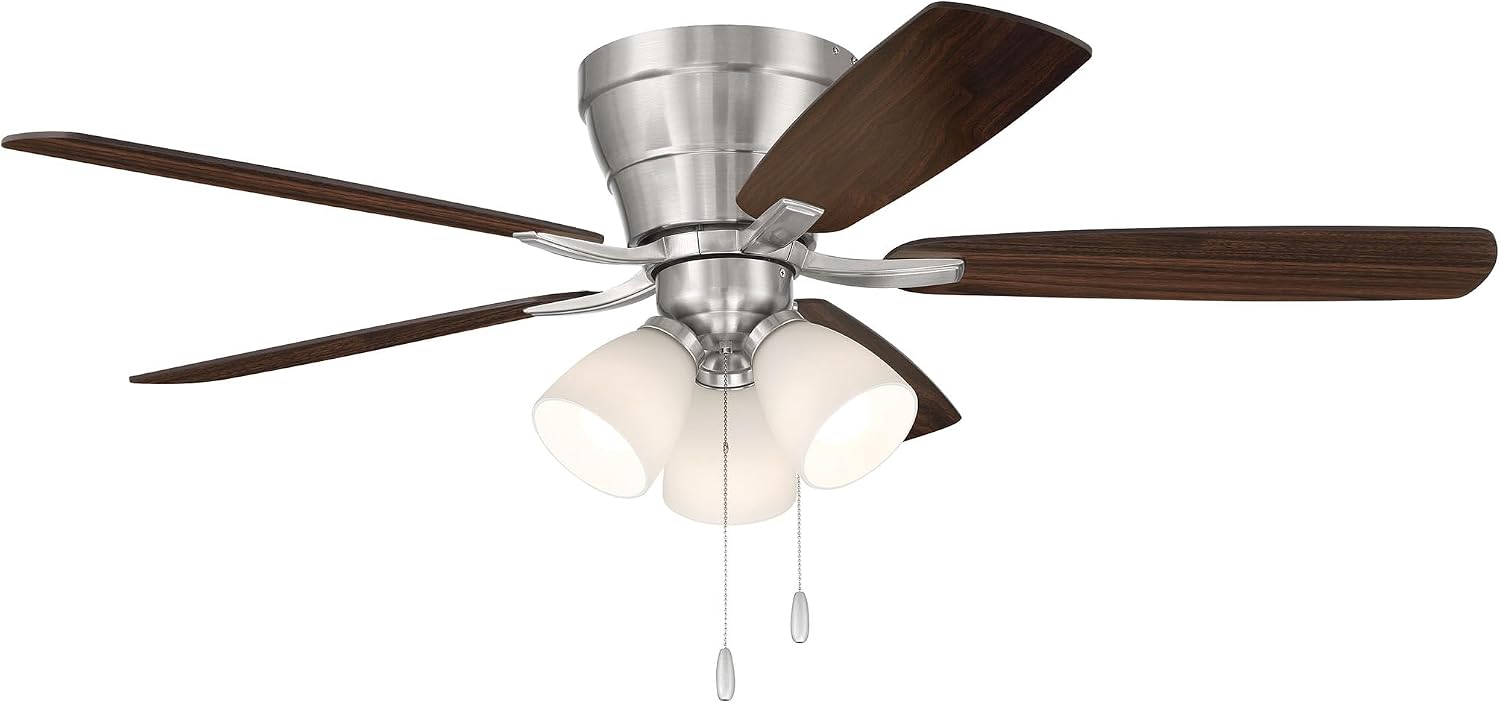 Craftmade 52' Wheeler Indoor Flush Mount 5 Blade Brushed Polished Nickel Finish Ceiling Fan with Optional 3-Light Kit