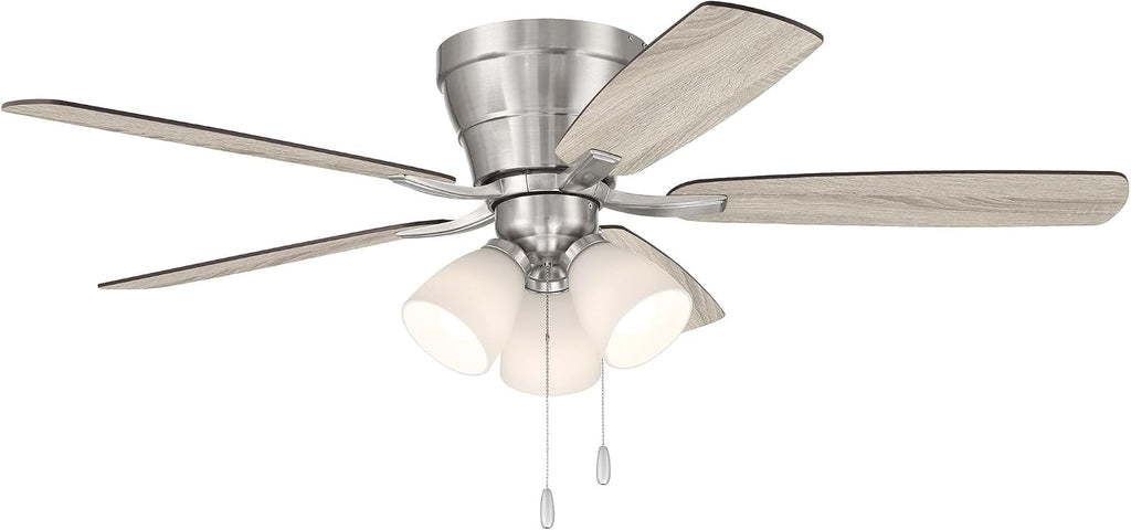 Craftmade 52' Wheeler Indoor Flush Mount 5 Blade Brushed Polished Nickel Finish Ceiling Fan with Optional 3-Light Kit