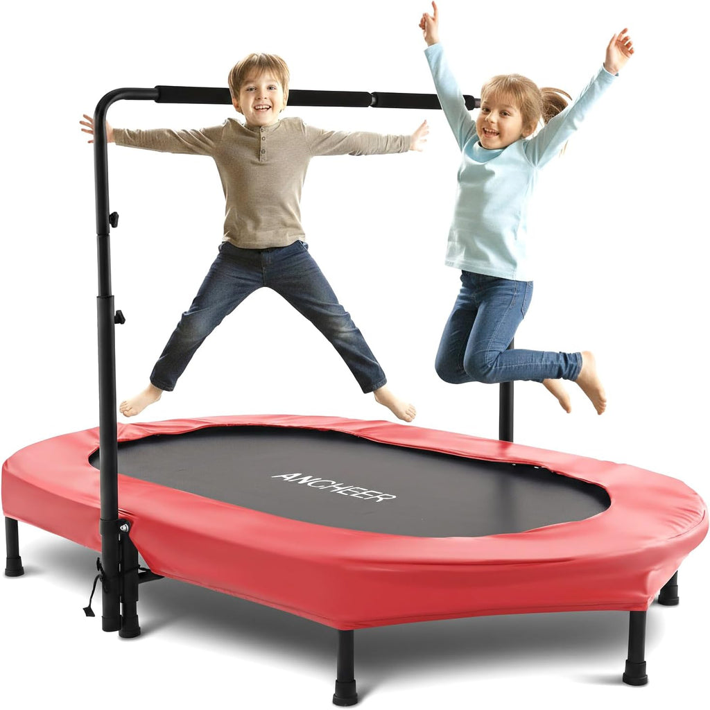 ANCHEER Trampoline for Kids, Toddler Trampoline Indoor Sports and Outdoor Games 56' Kids Rebounder 220LBS Capacity with Adjustable Safety Handrail Foldable Jumper for Boys and Girls