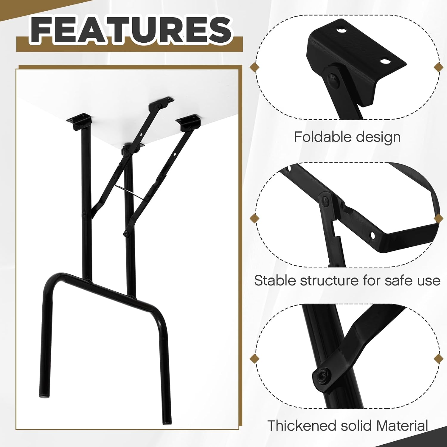 Tandefio 4 Pcs Folding Table Legs 28 Inch Banquet Foldable Table Legs Collapsible Heavy Duty Steel Furniture for Home, Kitchen, DIY or Repairs Desks (Black)
