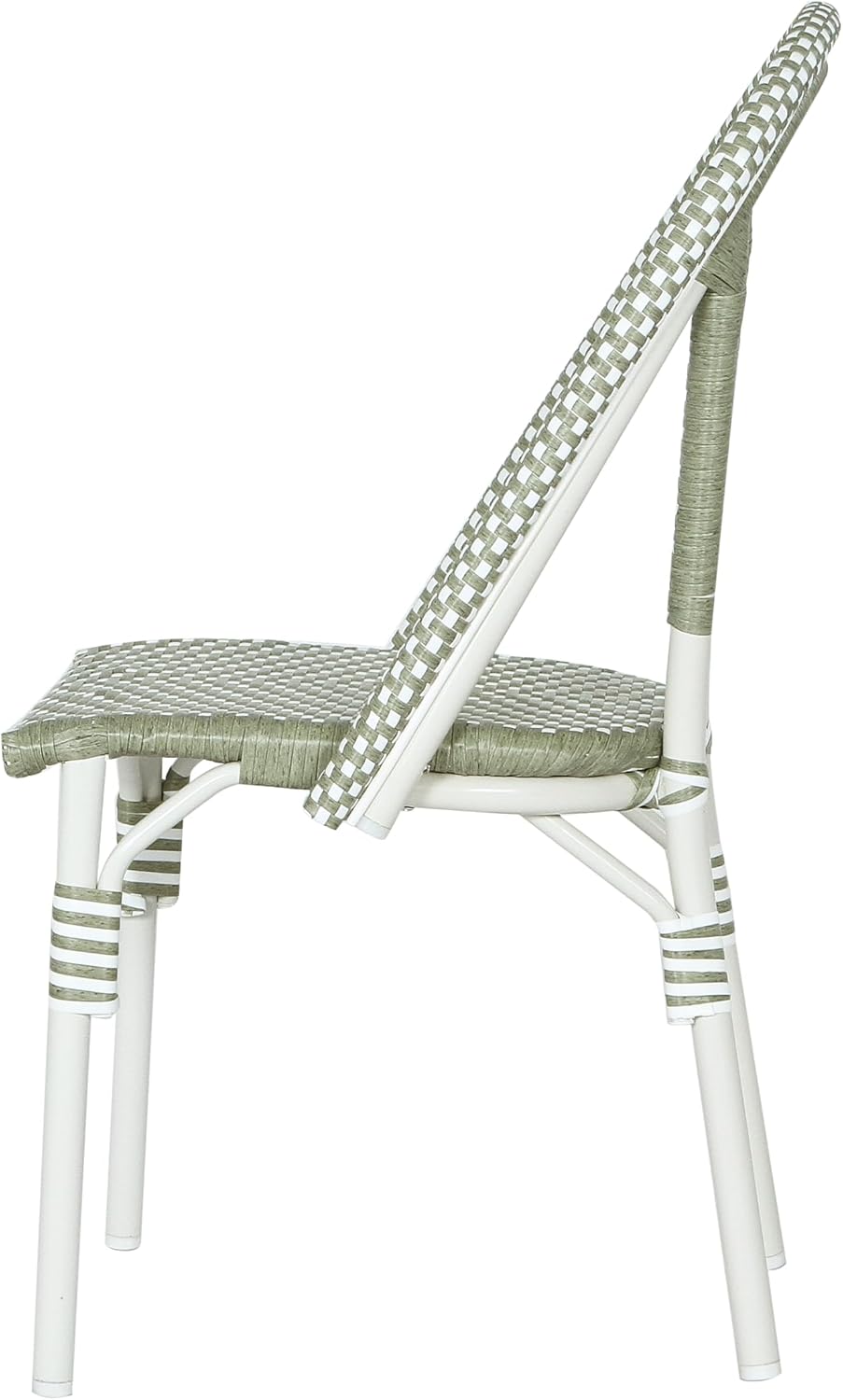 Christopher Knight Home Philomena Outdoor French Bistro Chairs Set of 2, Aluminum Patio Dining Chairs Set of 2, PE Rattan Patio Furniture Amrless Accent Chair for Garden/Backyard/Balcony, Green+White