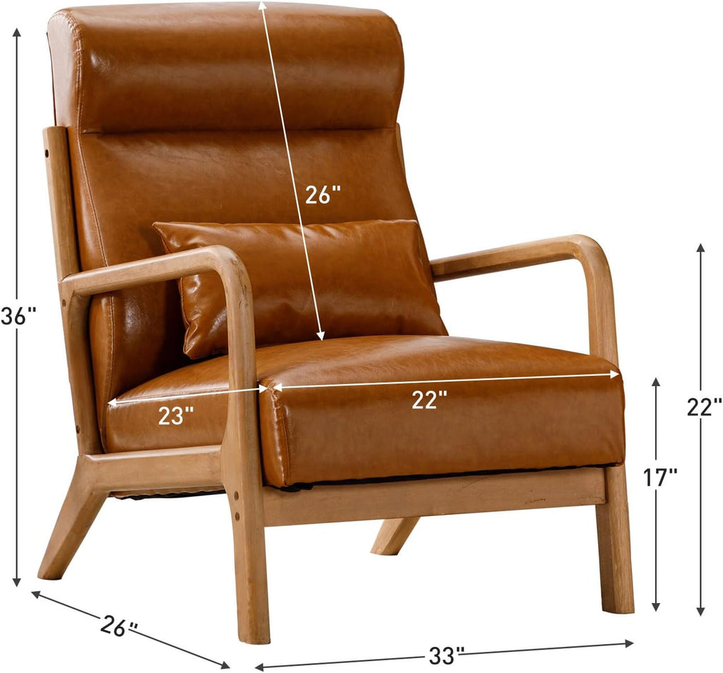 ANJ Mid Century Modern Accent Chair with High Back, Single Lounge Armchair with Solid Wood Frame, Comfy Reading Chair for Living Room, Easy Assembly