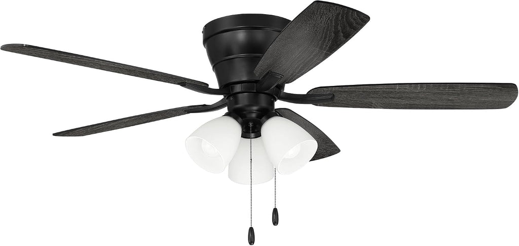 Craftmade 52' Wheeler Indoor Flush Mount 5 Blade Flat Black Finish Ceiling Fan with Optional 3-Light Kit