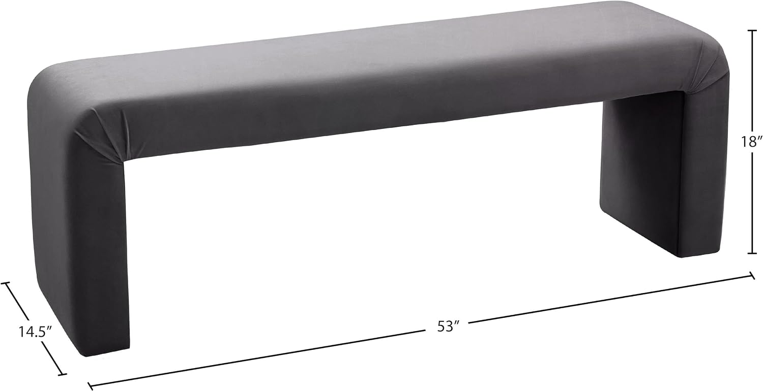 Meridian Furniture Minimalist Collection Modern | Contemporary Velvet Upholstered Bench, 53' W x 14.75' D x 18.25' H, Grey