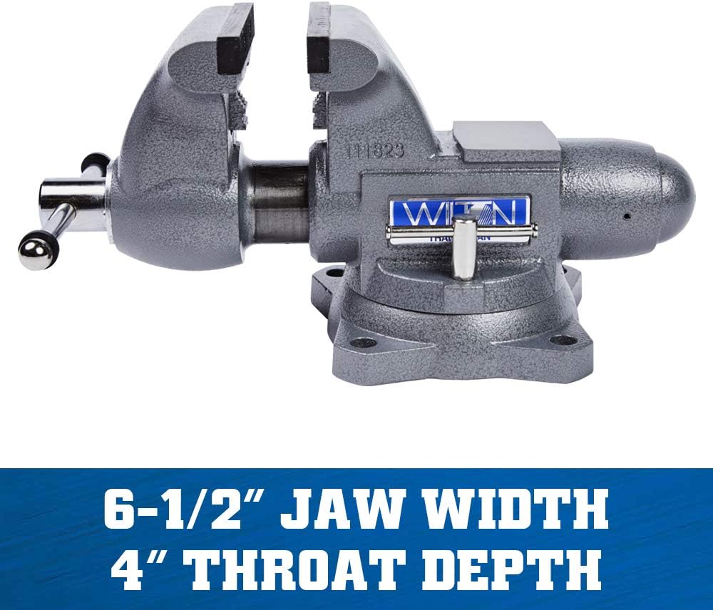 Wilton Tradesman Bench Vise, 6-1/2' Jaw (Width 6', Max Opening 4') Throat (Model 1765), Gray