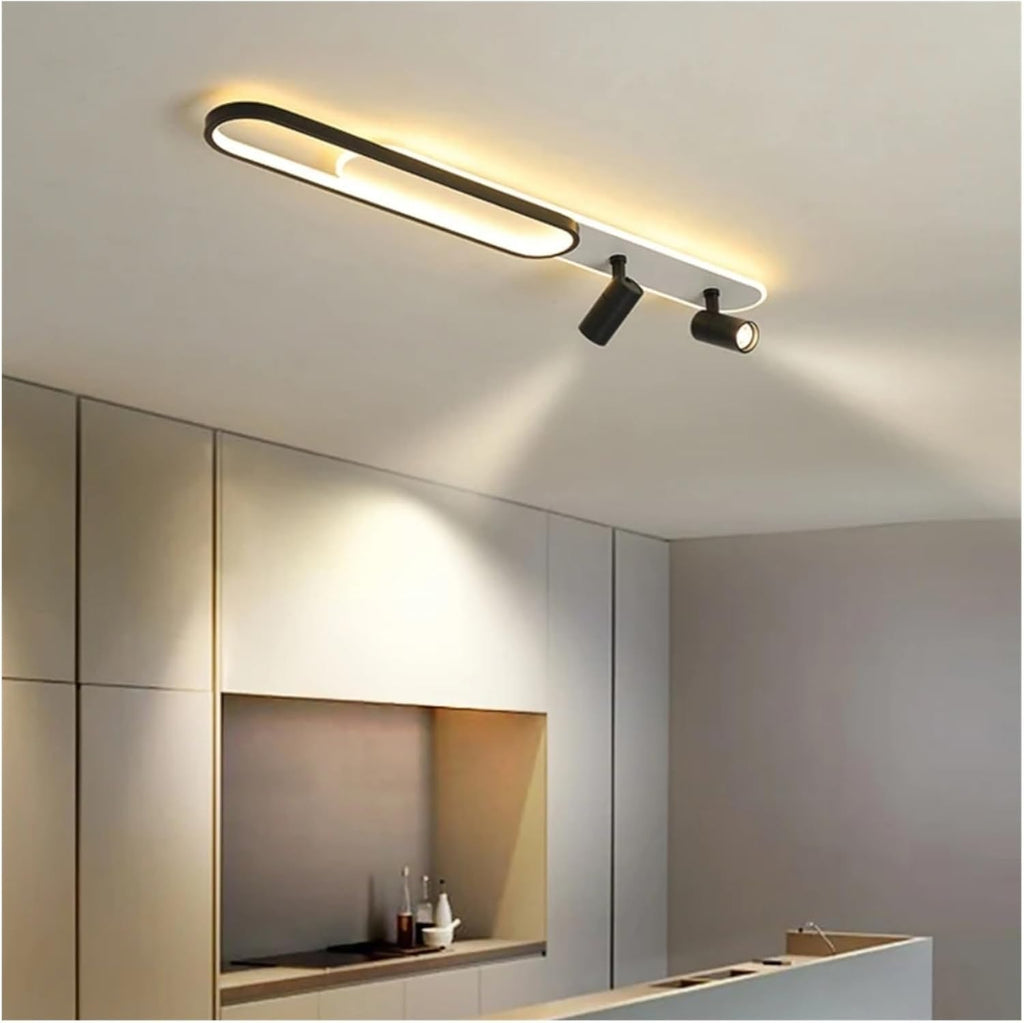 Modern Chandelier, Modern Acrylic LED Ceiling Pendant with Spotlight Compatible with Living Room Kitchen Corridor Remote Control Light Indoor Lighting (Color : Black, Size : 80cm)