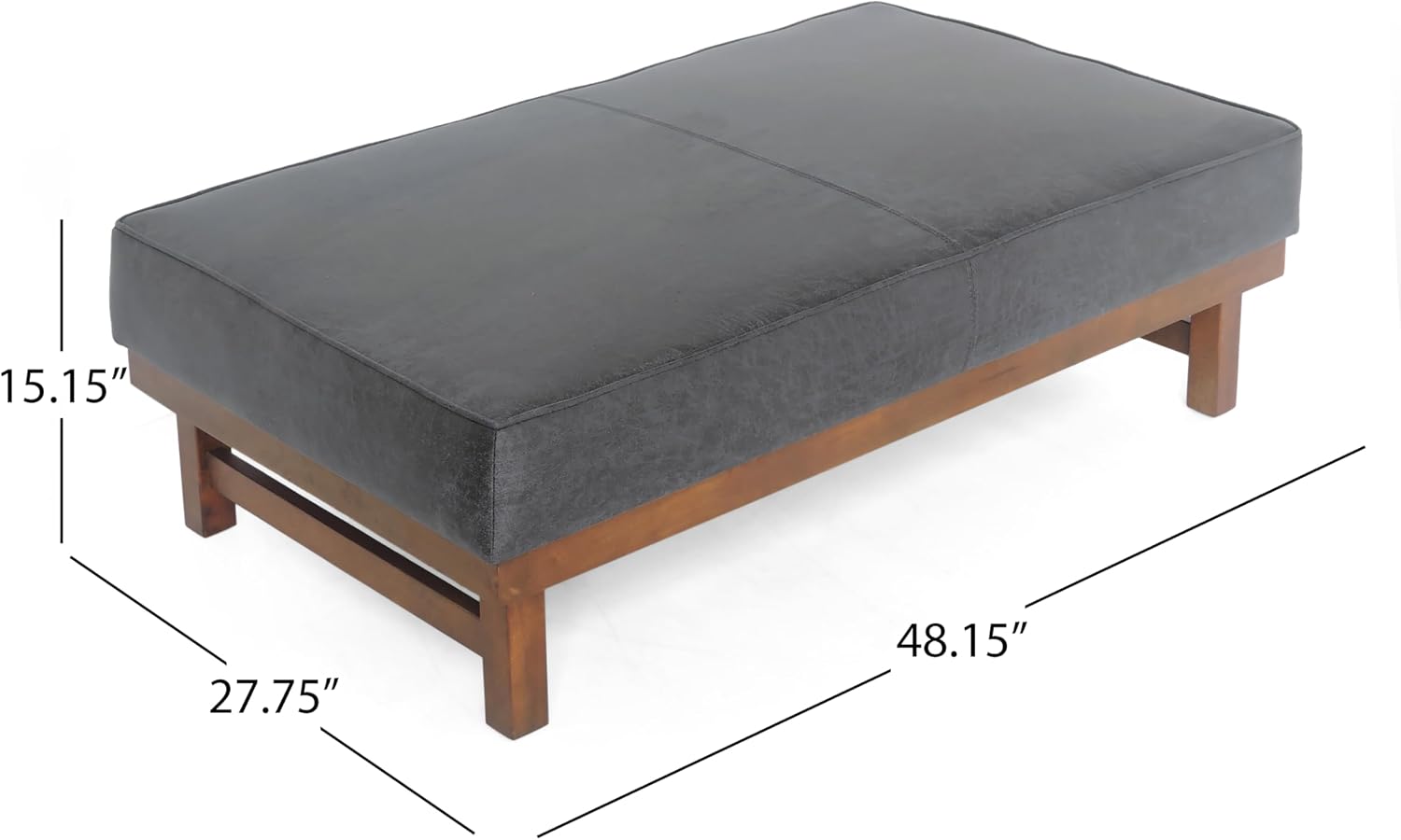 Christopher Knight Home Hillman Microfiber Cocktail Ottoman Bench, Wood Frame Rectangular Upholstered Coffee Table, Living Room/Bedroom/Entryway Sofa Extra Seat, End of Bed Footstool, Dark Gray+Walnut