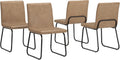 Signature Design by Ashley Pharwynn Casual Indoor Faux Leather Upholstered Armless Dining Chair with Sled Base, Set of 4, Light Brown & Black