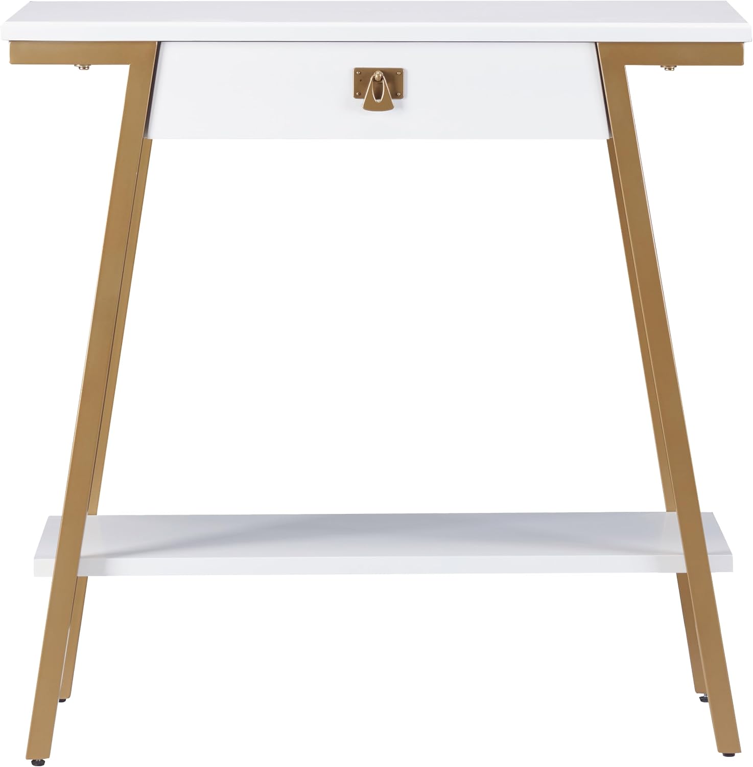 Leick Home 214346 Empiria Wood Console Table with Drawer and Metal Frame for Living Room Entryway Bedroom, White