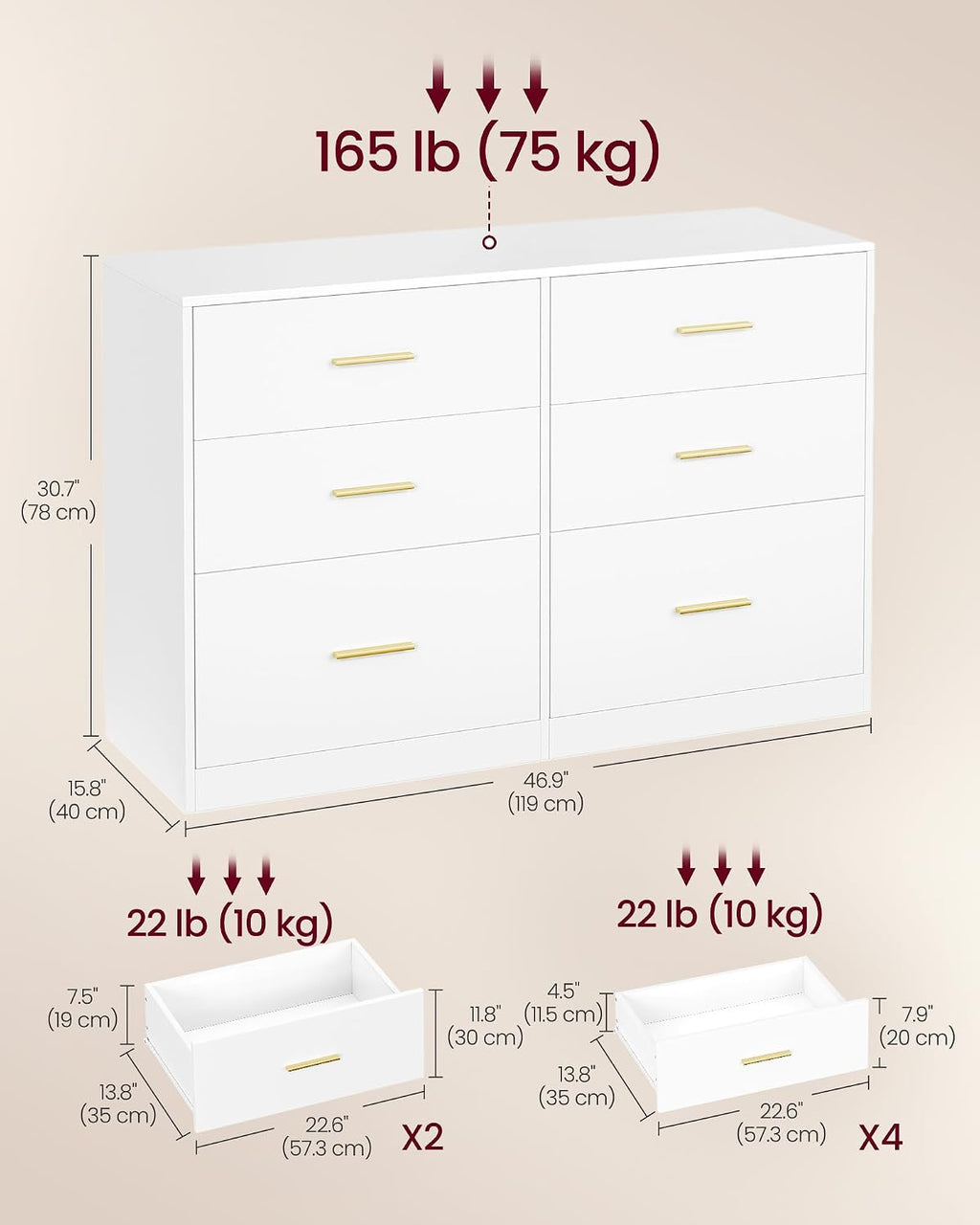 VASAGLE Custos Collection - Dresser for Bedroom, Chest of Drawers for Closet, Modern Style, TV Stand for Living Room, 6 Drawers, 15.8 x 46.9 x 30.7 Inches, Cloud White ULTS416WB01S