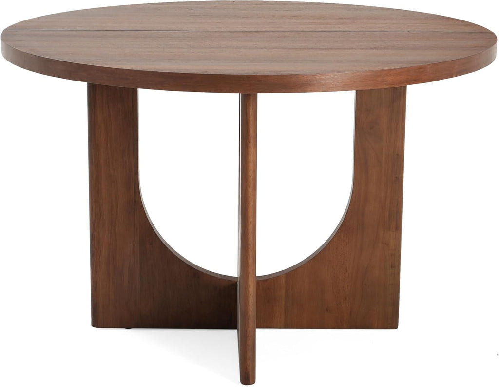 Christopher Knight Home Zeka Wooden Round Dining Table Set for 4, 5 Piece Dining Set, Dining Room Table Set for 4, Kitchen Table with Cross Leg and Upholstered Chairs, Dark Grey + Walnut