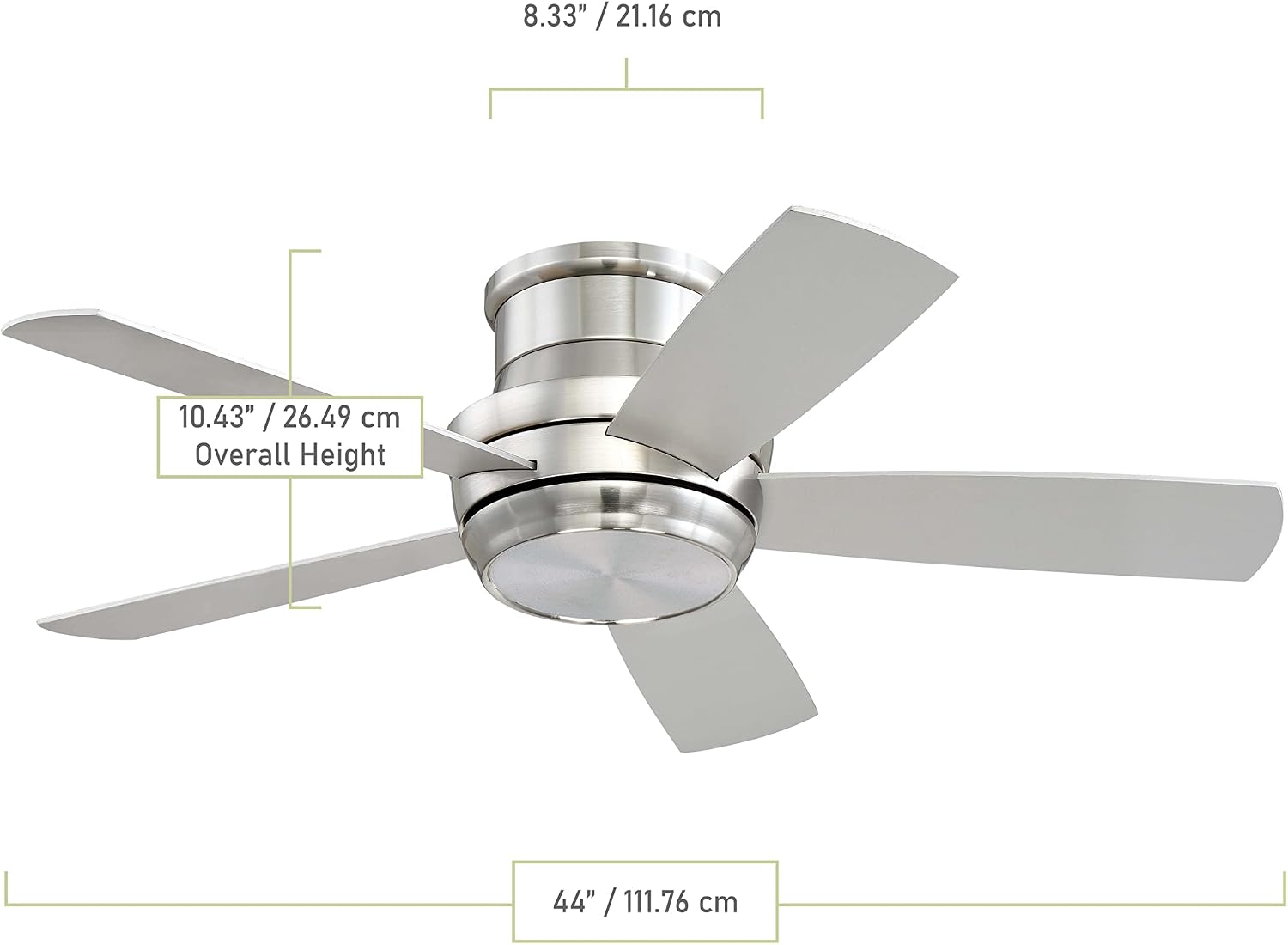 Craftmade TMPH44BNK5 Tempo Collection 44 Inch Contemporary Modern Five Blade Indoor Hugger Ceiling Fan - Brushed Polished Nickel I Three Speed Reversible Motor I With LED Light I