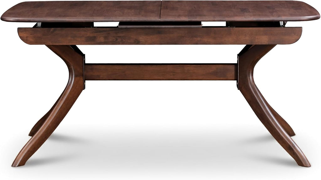 Furniture of America Nazaen Modern Solid Wood 78.8-inch Extendable Rectangular Dining Table with Pop-Up Mechanism, Curved Leg for Home Kitchen, Dinettes, Rich Walnut