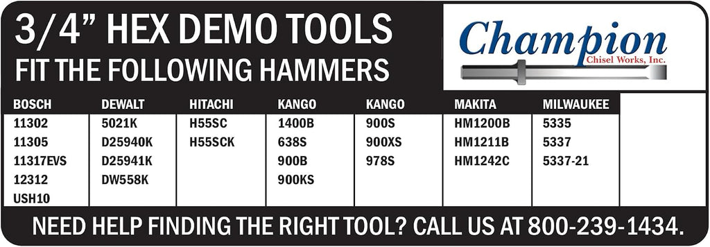 Champion Chisel, Carbide Tipped Bushing Tool with 25 teeth, 3/4-Inch Hex Demo Shank Style.