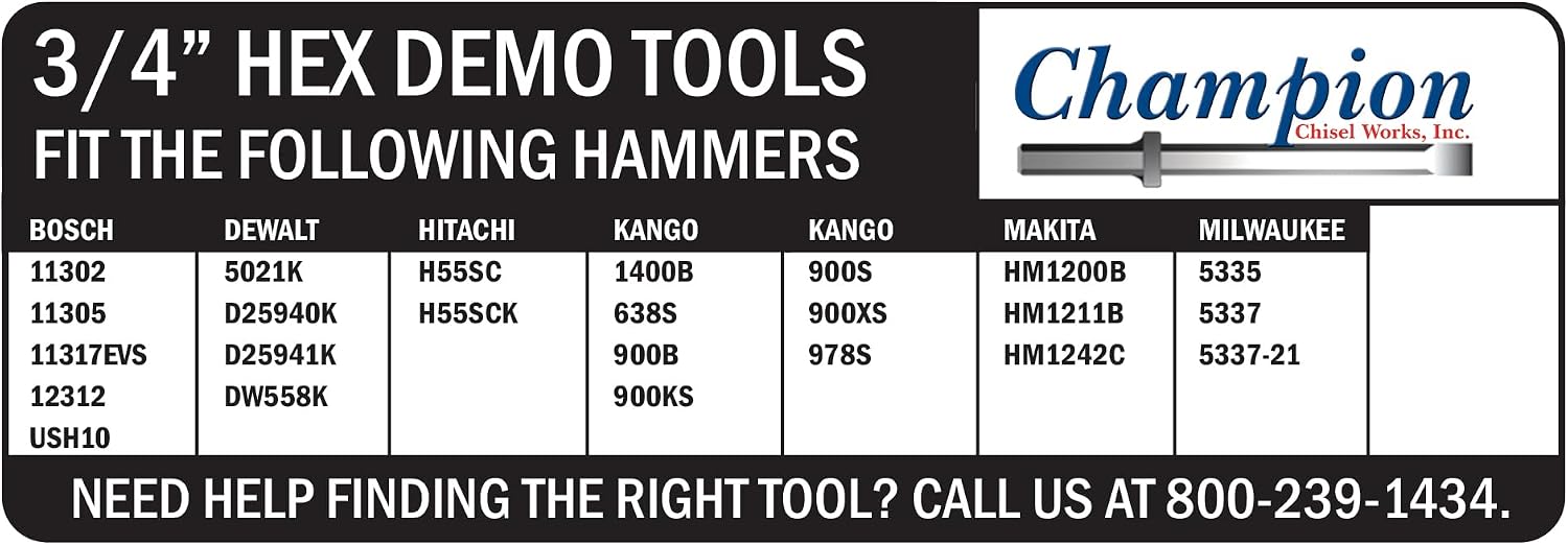 Champion Chisel, Carbide Tipped Bushing Tool with 25 teeth, 3/4-Inch Hex Demo Shank Style.