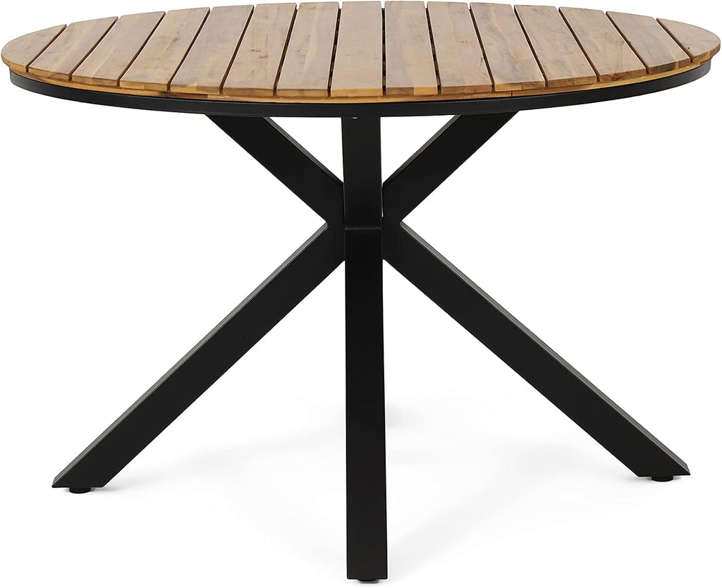 Christopher Knight Home Rlyn 5 Pieces Patio Dining Set, Rope Acacia Wood Dining Chair, Woven Armchairs, Round Wood Table for 4, Outdoor Table and Chair for Garden, Backyard, Poolside, Light Brown+Teak