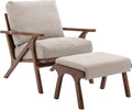 chairus Mid-Century Modern Accent Chair with Ottoman, Comfy Upholstered Lounge Armchair with Removable Cushions & Solid Wood Frame, Reading Chair for Living Room Bedroom Office, Beige Denim Fabric