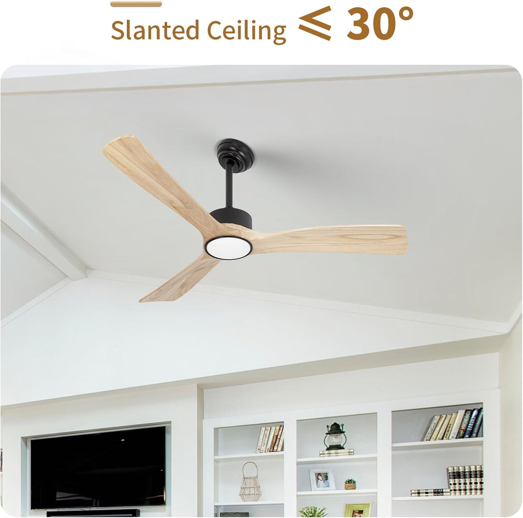 52inch Ceiling Fan with Lights,Downroad Ceiling Fans with Remote Control,3 Wooden Blades,Dimmable Light,6 Speeds,Noiseless,Ceiling Fan for Bedroom,Living Room,Office,Indoor,Natural Wood Grain