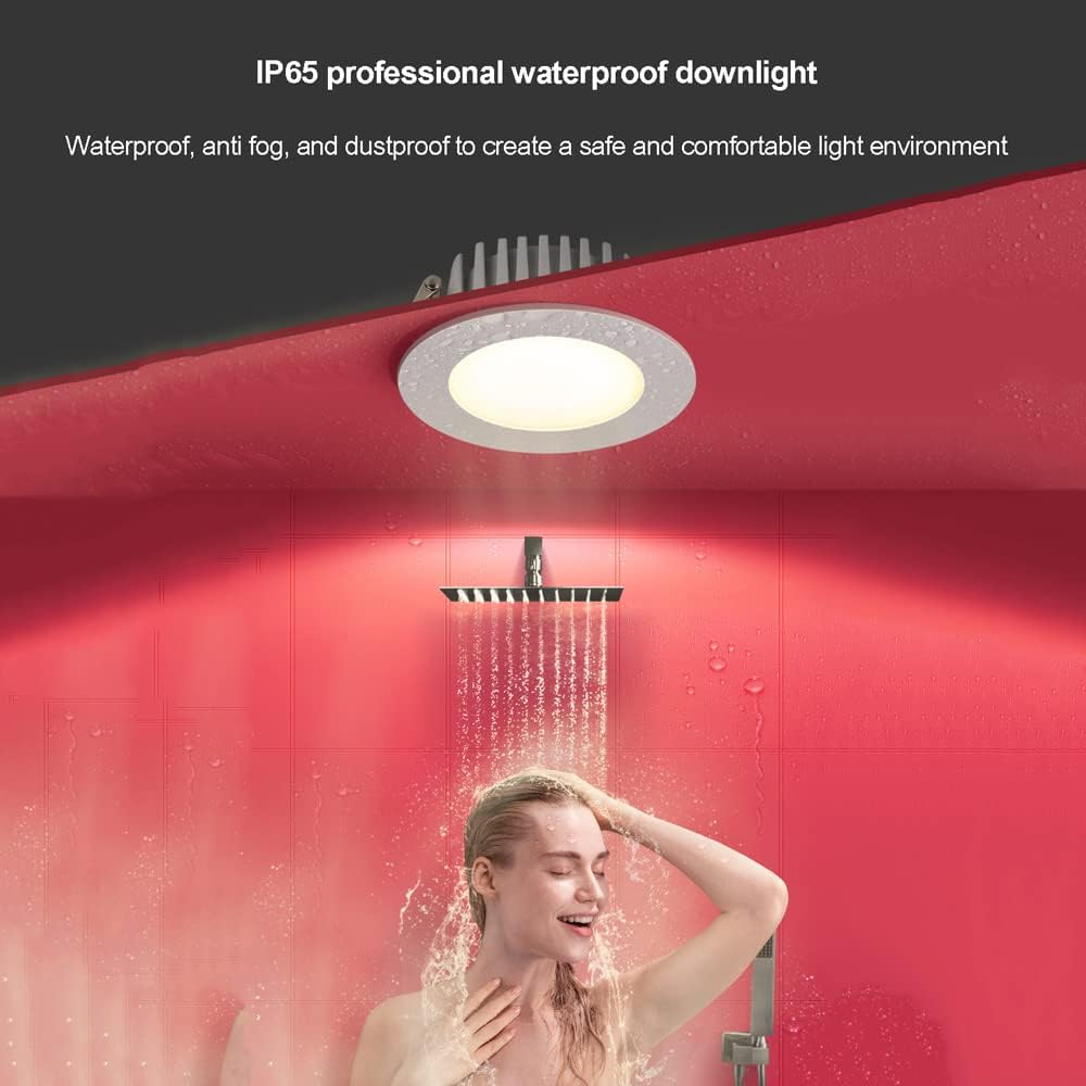 5 Pack Round Recessed IP65 Waterproof for Bathroom Baffle Trim 90-100 Lumens/W,7W/10W/12W Ceiling Spotlight Indoor Ceiling Decor Lamp (12w 4000K)