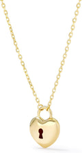 Amanda Rose Collection 10K or 14K Yellow Gold High Polish Padlock Heart Charm Pendant Necklace for Women, Adjustable 15–17 Inch Cable Chain