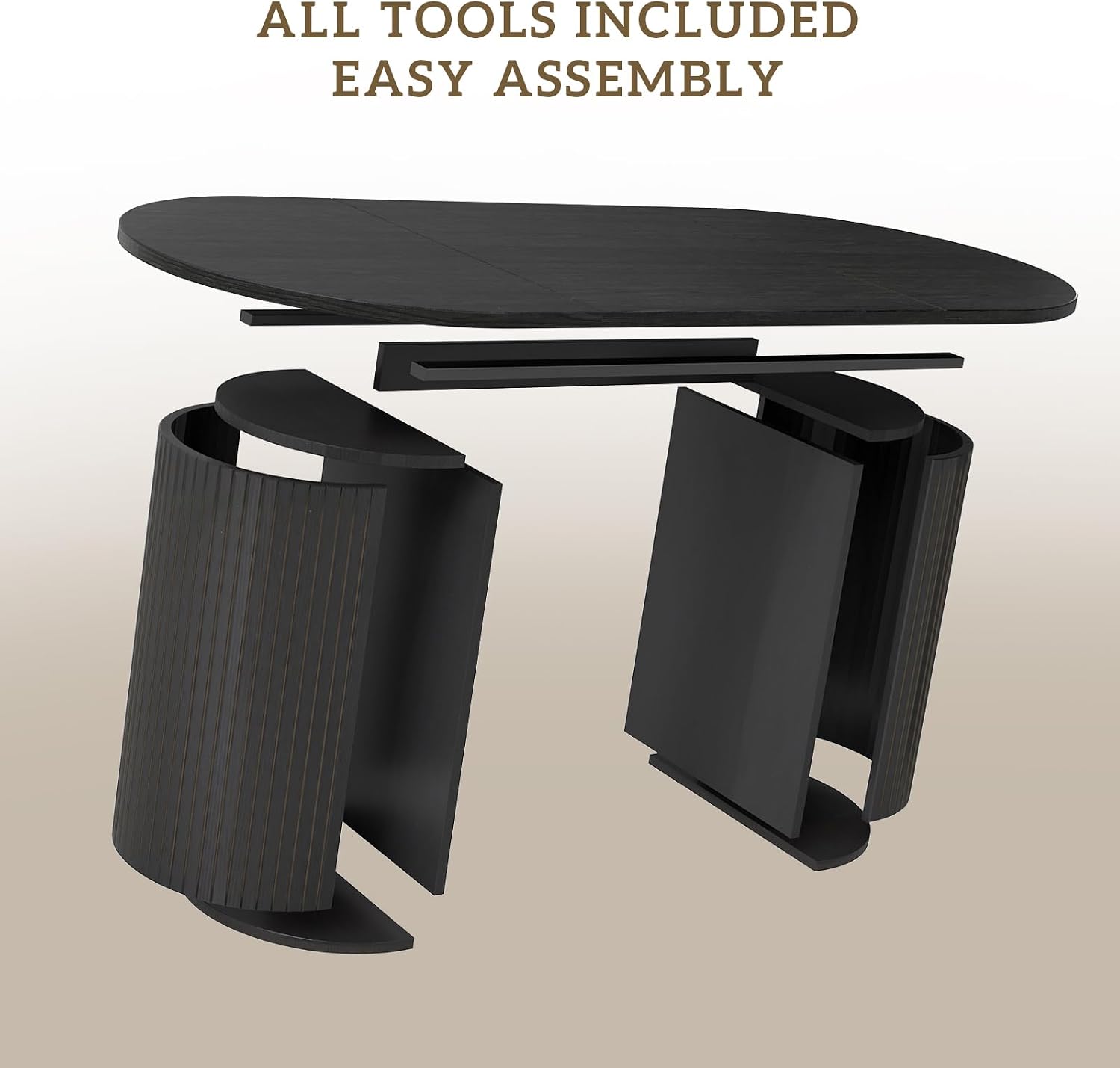 70.8' Oval Dining Table for 4-6 Persons, Fluted Pedestal Base Mid Century Wood Veneer Kitchen Table with Curved Edges for Dining Room, Apartment, Small Spaces, Black