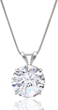 MAX + STONE 14k Gold 8mm Round Solitaire Cubic Zirconia Pendant Necklace for Women with 18 Inch Box Chain